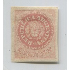 ARGENTINA 1862 GJ 10a ESCUDITO ESTAMPILLA NUEVA CON DOBLEZ DE PLANCHA Y CON PLENA GOMA, VARIEDAD TRAZO SOBRE LA 